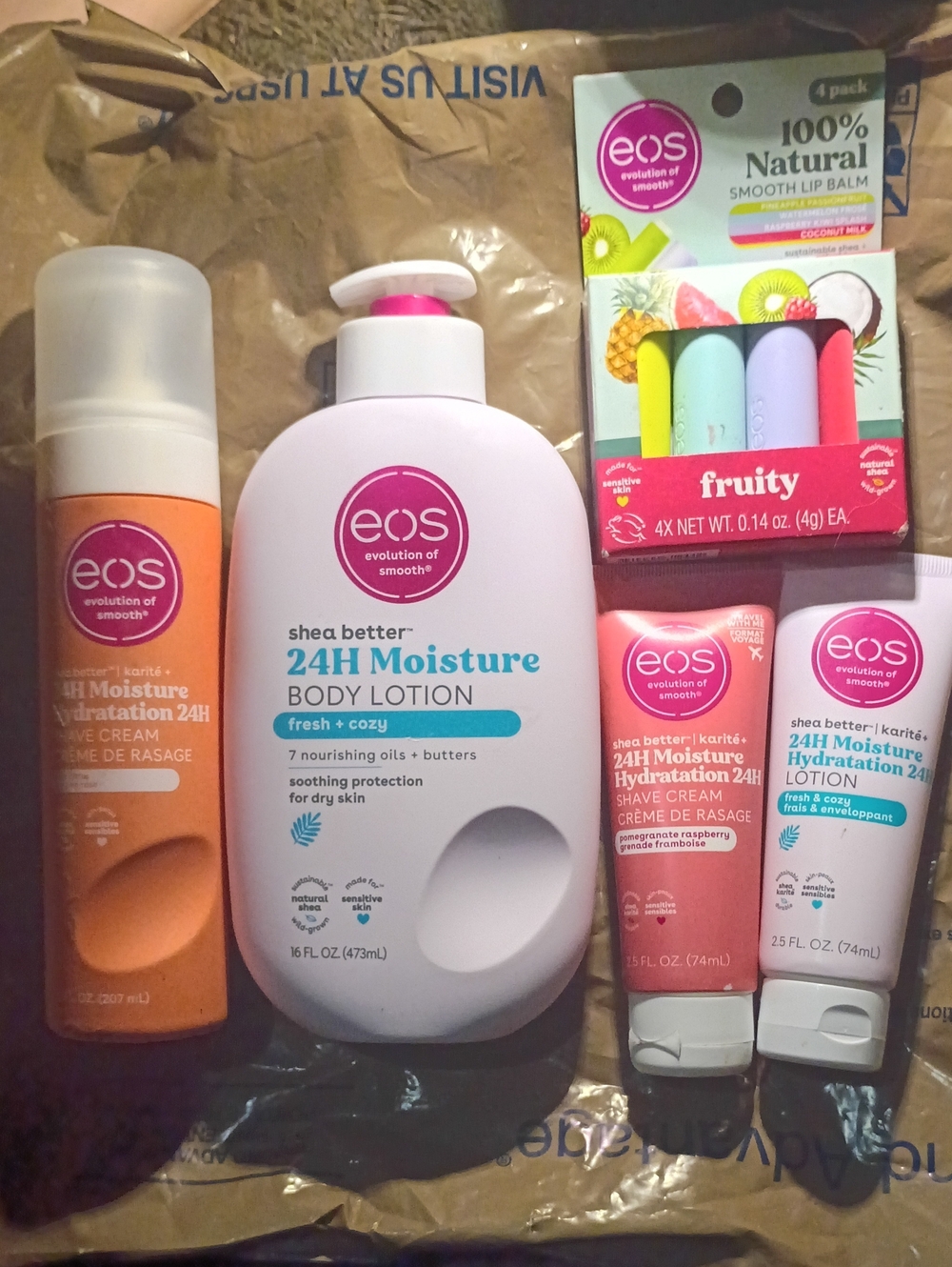 EOS Fresh & Cozy lotion & hand cream 2shave cream 24HR hydration & 4x lip balm